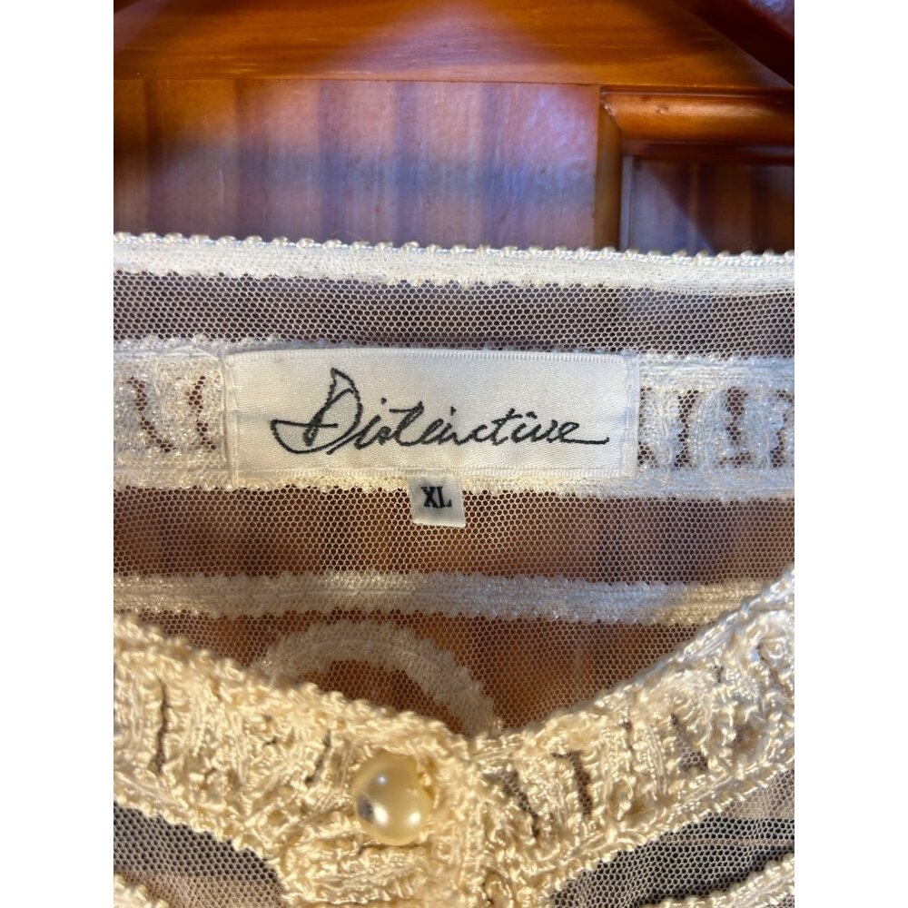 Vintage Womens XL Cardigan Ivory Embroidered Ornate Detailing Button-up Sheer - Picture 2 of 11